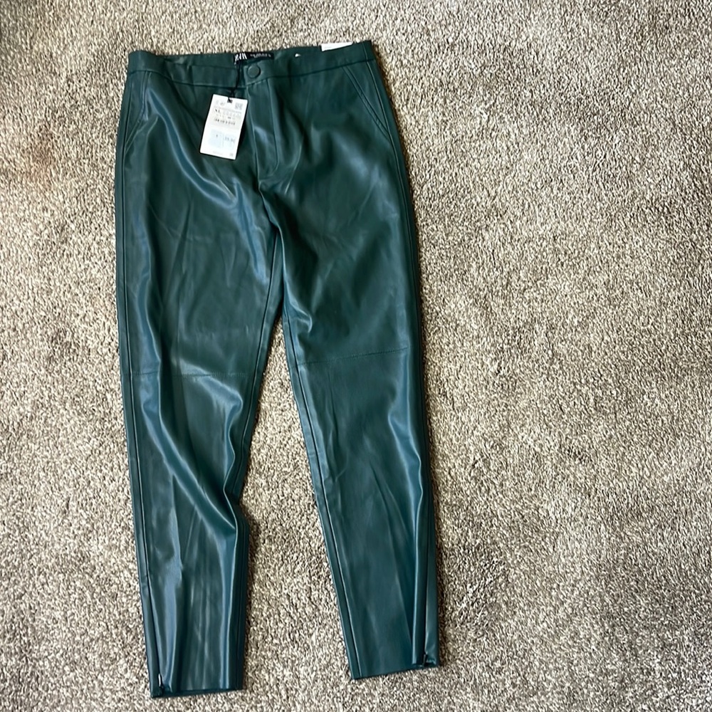 Olive High Rise leather leggings